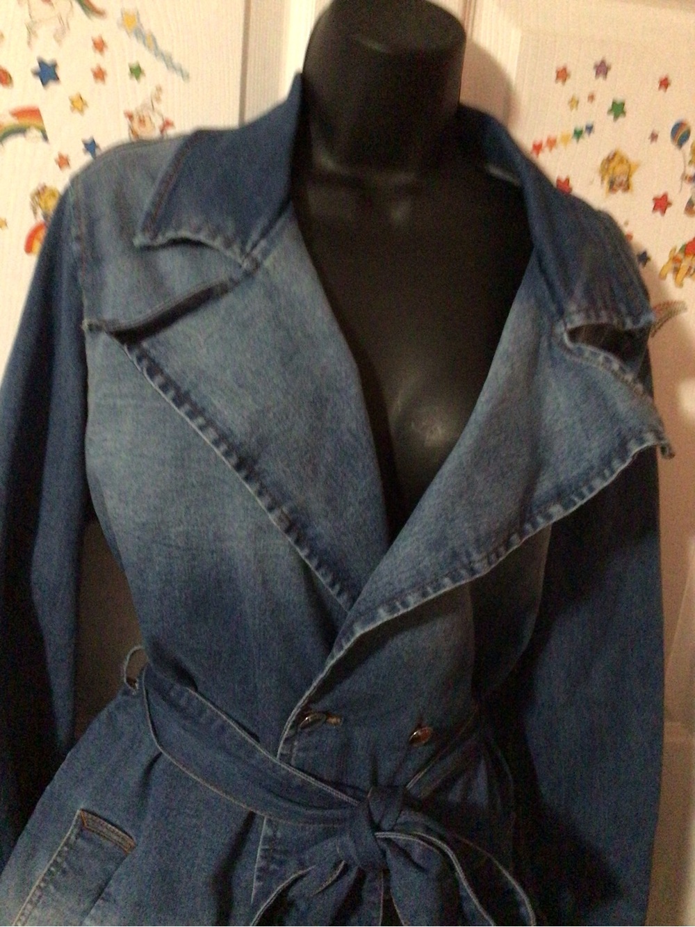 VENUS Blue Denim Trench Coat with Waist Tie - Picture 5 of 9
